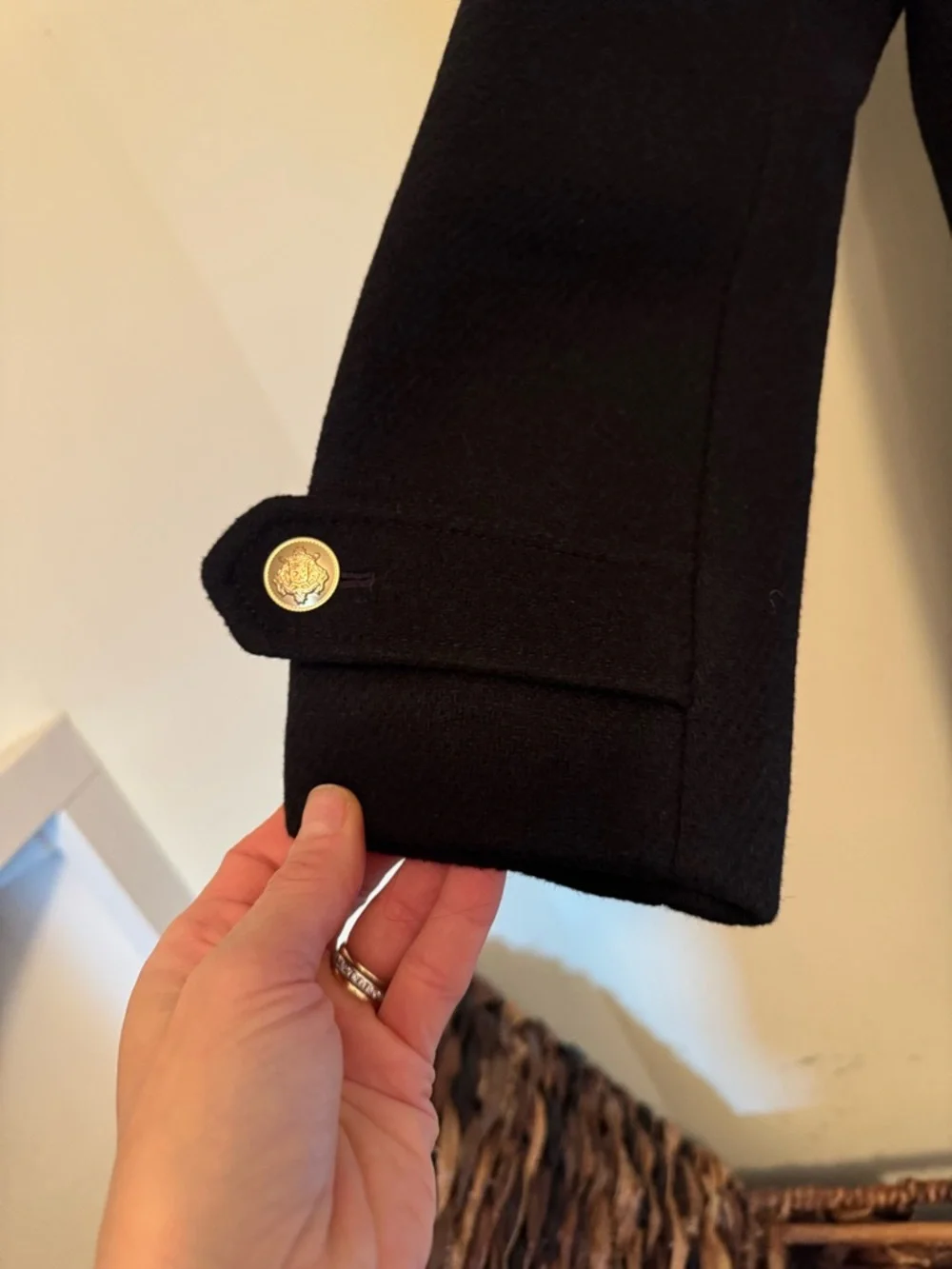 J. Crew Black Wool-Blend Funnel Neck Pea Coat with Gold Buttons - Picture 4 of 11